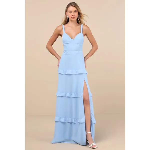 NWT Lulus Sincerely Poised Light Blue Backless Bustier Tiered Maxi Dress Size XL - Image 2