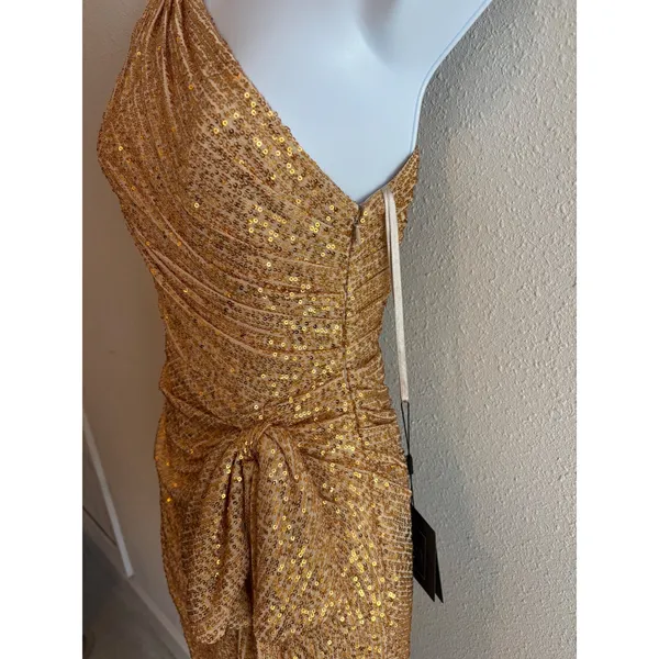 NWT IEENA Mac Duggal‎ One Shoulder Sequin Mini Dress 2 Gold 26977 Cocktail Party - Image 7