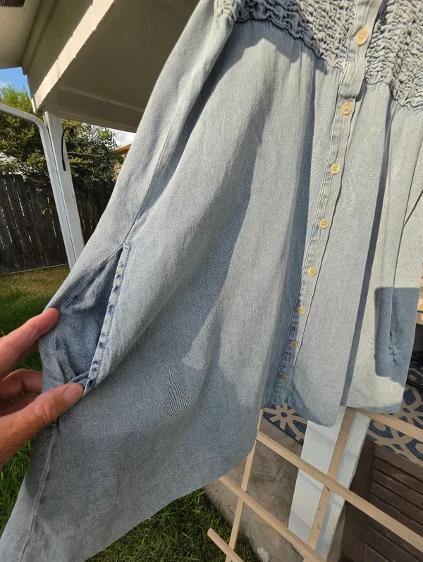 Entro Light Blue Denim Mini Dress with Puff Sleeves Medium - Image 10