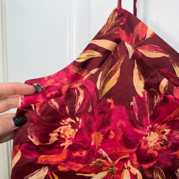 NEW Stars Above maroon floral adjustable satin v-neck lightweight pajama tank‎ L - Image 2