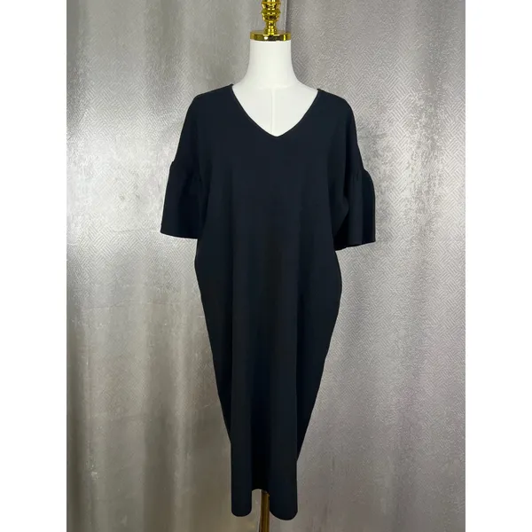 Lauren Ralph Lauren Black V-Neck Flutter Sleeve Knit Sweater Dress XL - Image 3