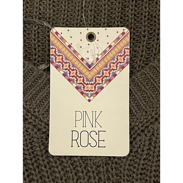 Pink Rose Olive Green V Neckline Striped‎ Sleeve Knit Pullover Sweater Size S - Image 7