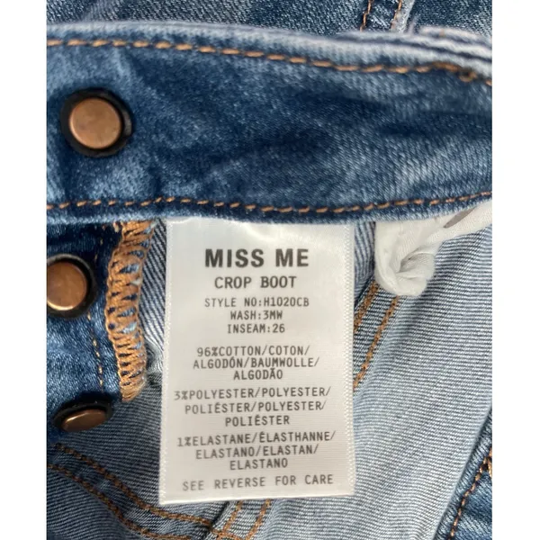 MISS ME Denim Crop‎ Boot Jeans Button Fly Medium Wash Raw Hem Size 26 - Image 5