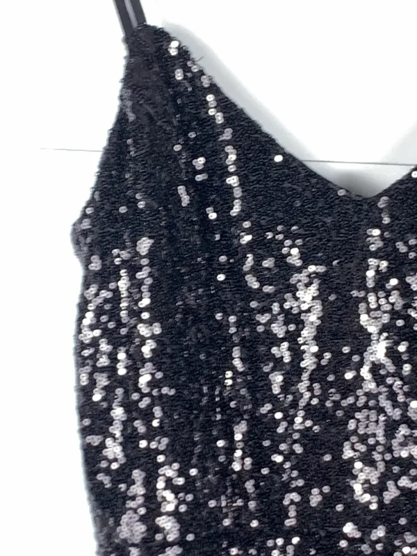 Lulus Black Sequin Mini Dress XS NWT Cocktail Party Homecoming Spaghetti Strap - Image 6