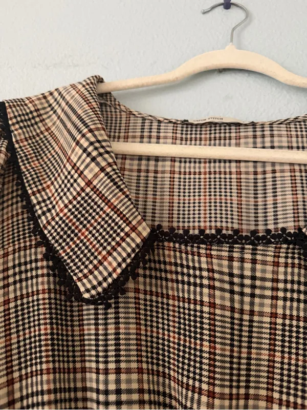 Plaid Mini Dress with Wide Sailor Collar - Brown Plaid - Image 3