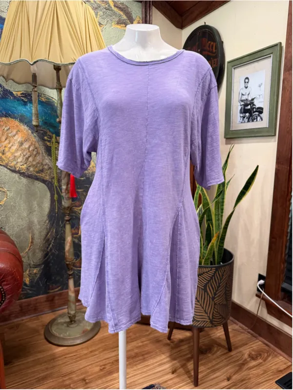 NeWViV Lavender Mineral Wash Knit Romper S 100% Cotton Raw Seam Keyhole Pocket - Image 3