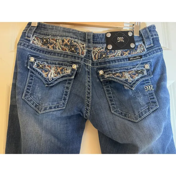 Miss Me Signature‎ Distressed Embellished Pockets Bootcut Jeans Size 27 - Image 6