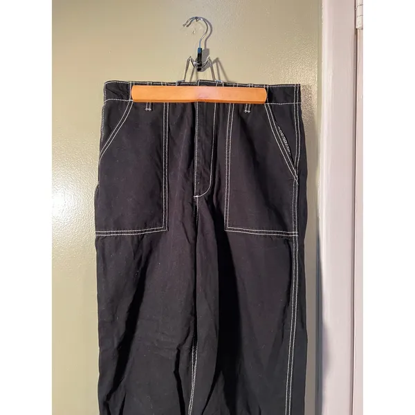 Divided H&M Women's Size 8 Contrast Stitch Baggy Fit Carpenter Jeans Black White - Image 3