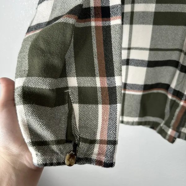 Madewell Flannel Bromley Plaid Shirt Womens Size XS‎ Green Cream Cotton Buttons - Image 4