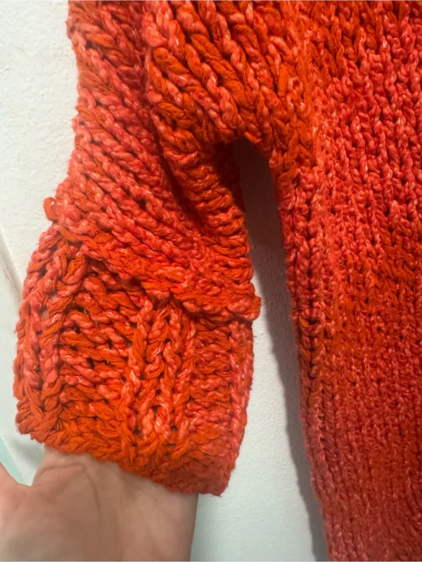 Free People Cozy Open-Stitch V-Neck Sweater in Orange - Image 6