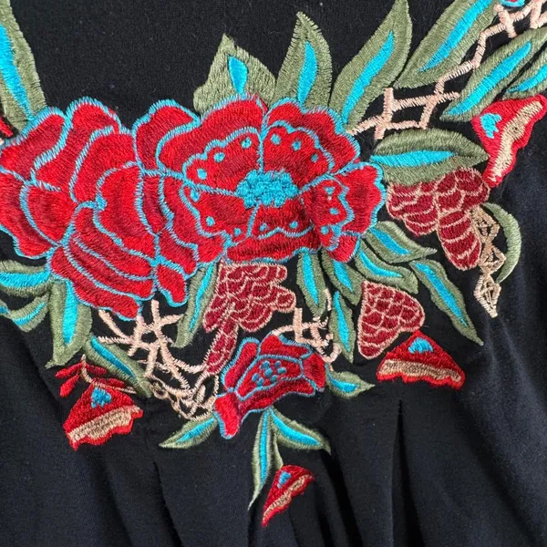 Scully Womens Black Floral Embroidered Bell Sleeve Boho Western Blouse Medium - Image 3