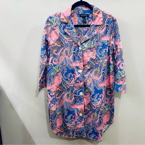 Lauren Ralph Lauren Paisley Size Medium Mini Dress w logo p-p 20” s-h 34” - Image 2