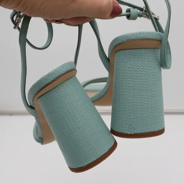 Sam Edelman Sandals Womens 8 Strappy Block Heel Blue Square Toe Textured Good - Image 9