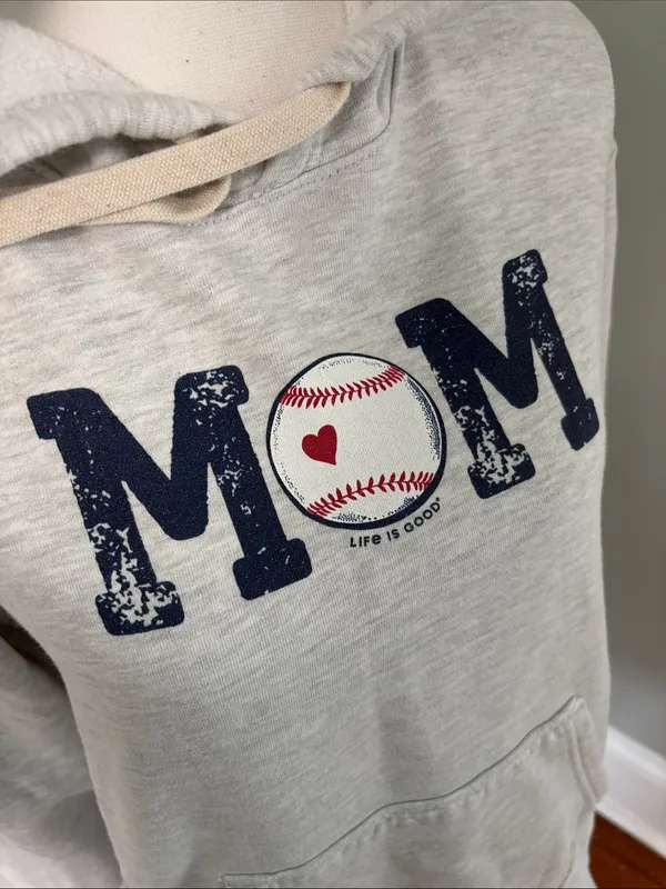 Life is Good Baseball Mom Gray Hoodie Sweatshirt size Large - Image 3