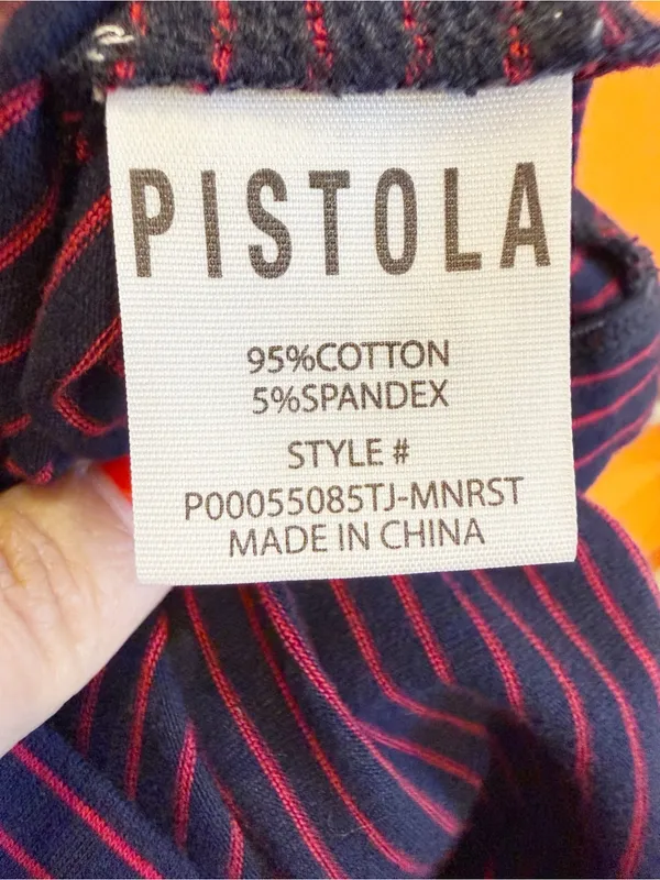 PISTOLA Marina Wide Shoulder Muscle‎ Tee Mariner’s Stripe Navy Blue and Red XS - Image 6
