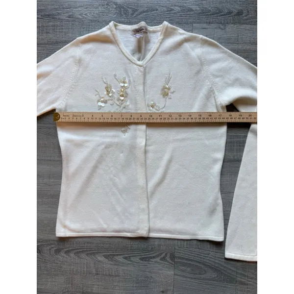 Vintage Free People Snap Cardigan Cream Sz Large Beaded Embellishments Rare Find - Image 6