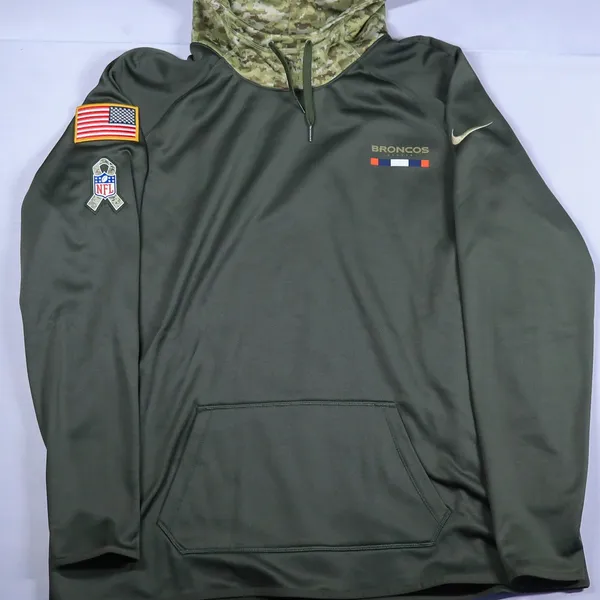 Nike Dri-Fit Denver Broncos Hoodie Women 2XL Green Salute Service Camo NFL 2018 - Image 11