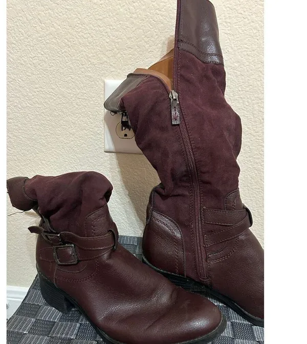Franco Sarto Boots Womens Size 7.5 Cranberry Red Brown Suede Autumn Western Boho - Image 14