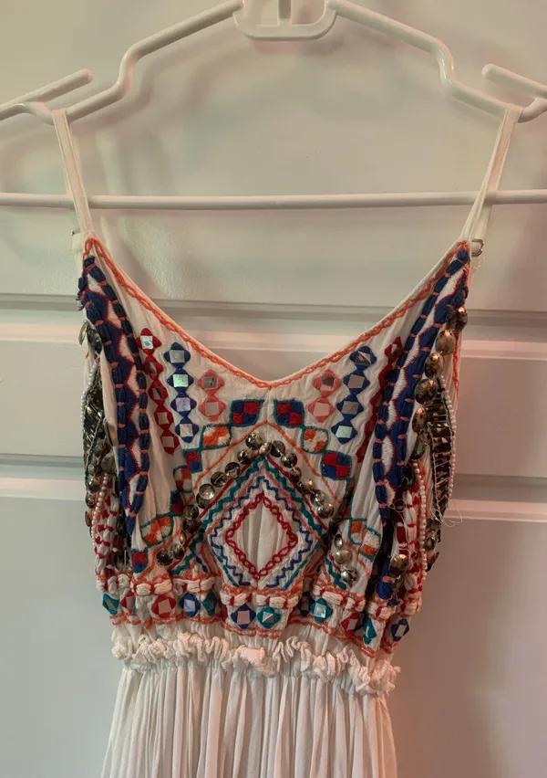Raga White Open-back Maxi Dress with Embroidered Top - Image 2