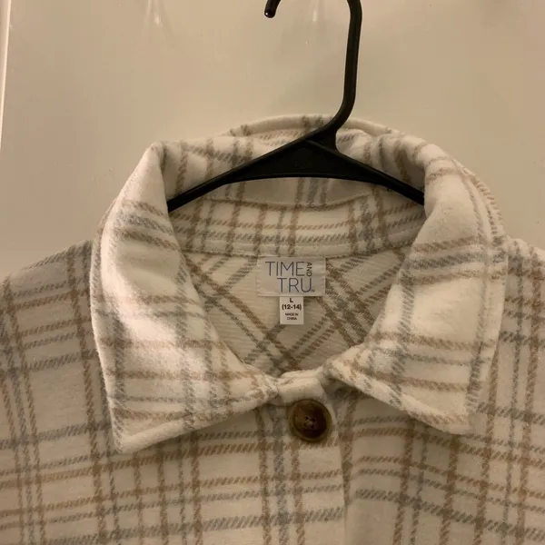 Time And Tru Women's Flannel Plaid Crop Jacket Shirt Shacket Size L 12-14 - Image 2