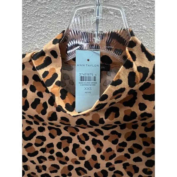 Ann Taylor Womens XXSP Petite Leopard Print Long Sleeve Mock‎ Neck Top - Image 3