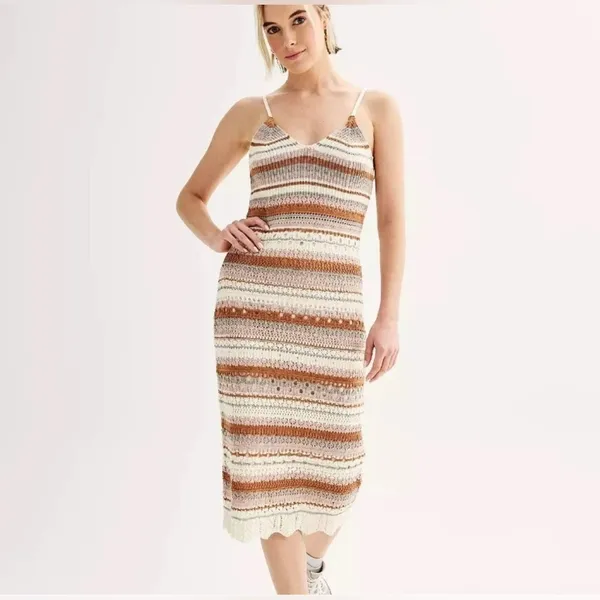 Boho Knit Midi Dress /Fall‎ Crochet Style Perfect for Thanksgiving Gatherings 🍂 - Image 2