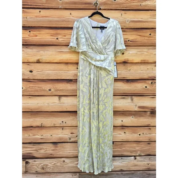 NWT Adrianna Papell Foil Leaf Short Sleeve Gown Size 8 - Image 6