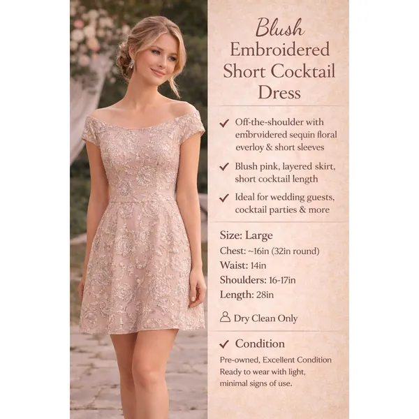 Blush Pink Embroidered Lace Wedding Guest Dress Size Large 3D Floral Formal - Image 16