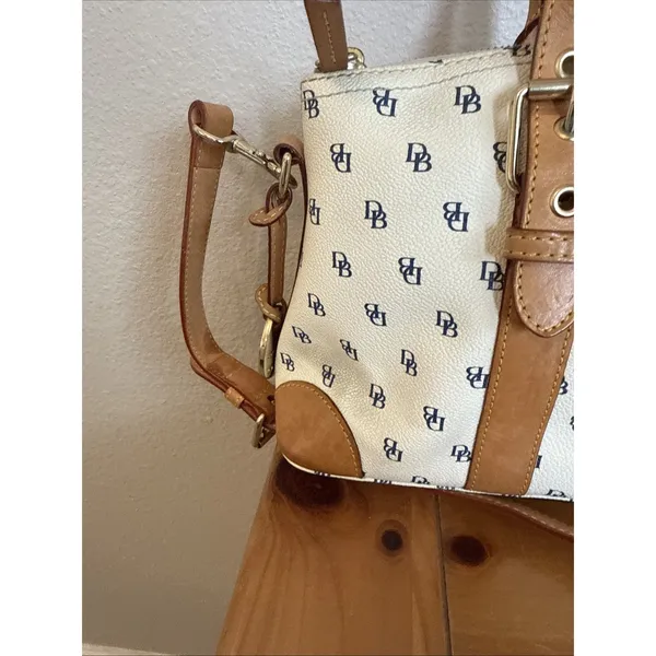 Vintage Dooney Bourke Signature Monogram Y2K 2000 White & Blue Satchel GUC - Image 6