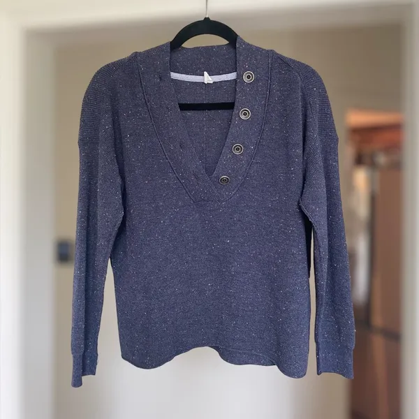 Anthropologie Daily Practice Oversized Button Henley Sweater Speckled Navy S - Image 3