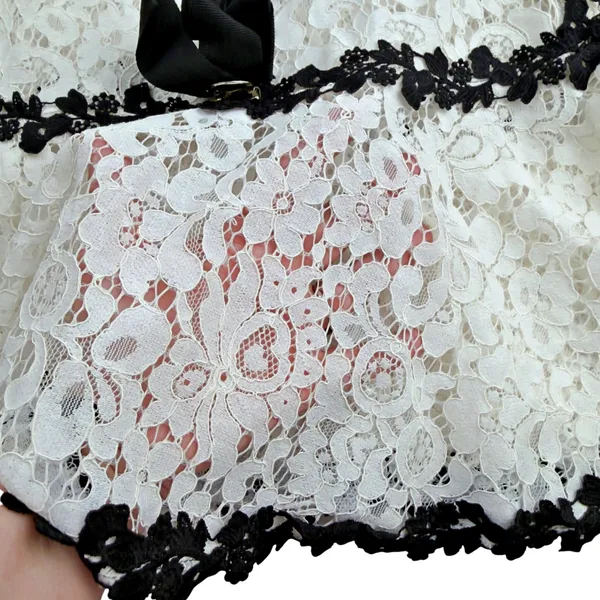 Son Yoon Joo Black White Lace Bows Fitted Pencil Sheer Unlined Dress Coquette - Image 8