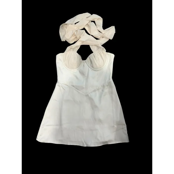 Oh Polly Lisbeth Cross-Neck A-Line Mini Dress in Ivory Sz 8 Plus Cup NWT‎ - Image 9
