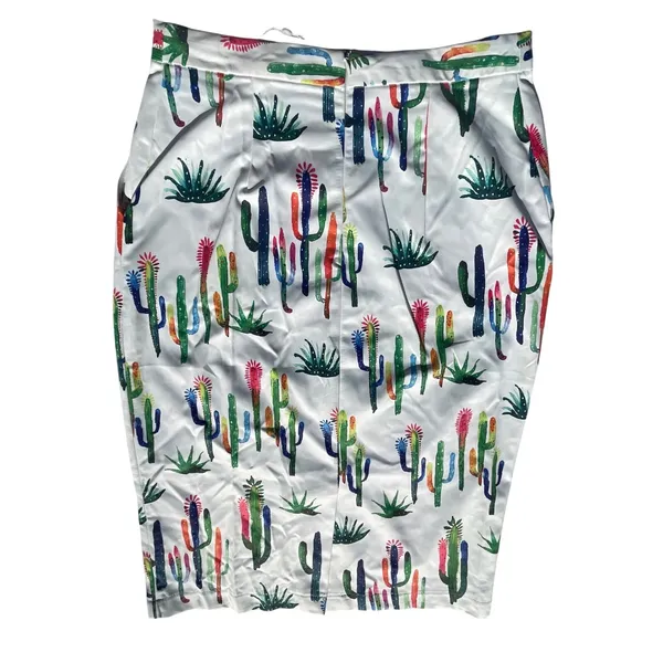 OVI Women White Multi Color Cactus Print Pencil Skirt‎ S2334 Size Small - Image 5