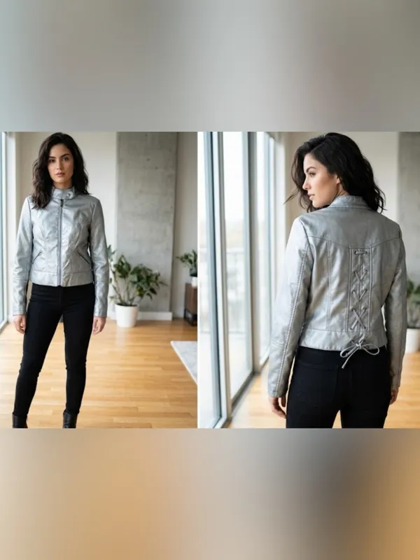 therapy Silver Metallic Faux Leather Varsity Jacket - Image 11