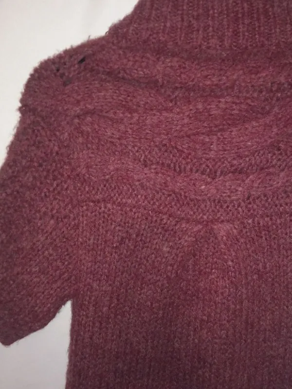 Free People XS Wine Berry Puff Sleeve Big Knit Cardigan Sweater - Image 4