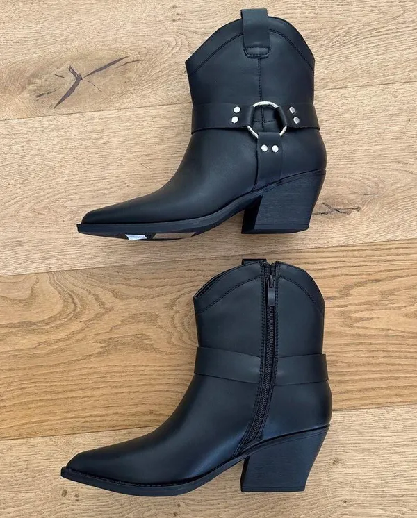 Top Moda - Western Ankle Boots in Black & Silver - Image 2