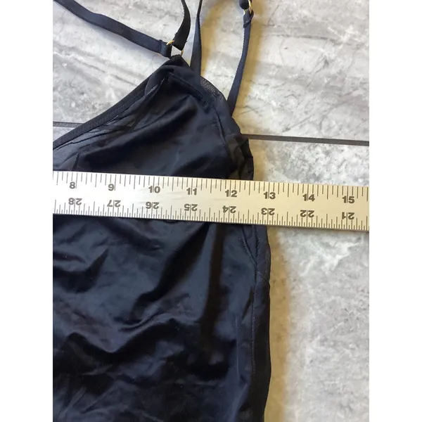 Victoria's Secret Black Mesh Panel Strappy Back Bodysuit L Large Gold Hardware - Image 3