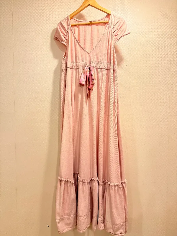 Free People Roucha Blue Shadow Cotton Tie Front Ruffle Hem Maxi Dress Size S - Image 2