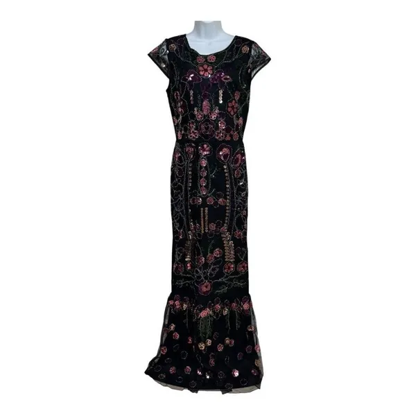 Lulus Era of Opulence Burgundy Sequin Cap Sleeve‎ Maxi Dress large - Image 3