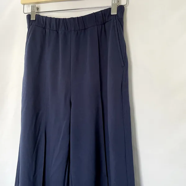 On 34th wide leg navy blue trousers elastic waist pocket women's size XS career - Image 2