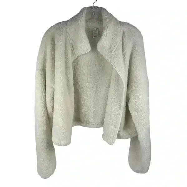 OFFLINE by Aerie Women's Large White Fleece Zip-Up‎ Teddy Jacket Cropped - Image 3