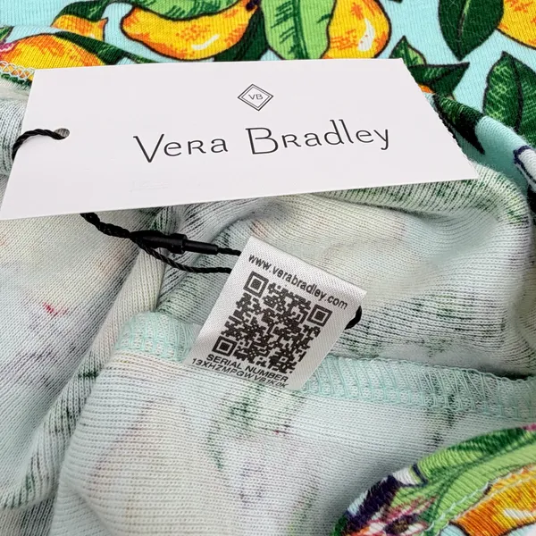 Vera Bradley Pajama Shirt Womens S Blue Yellow Lemon Grove Ribbed Cotton Tee NEW - Image 5