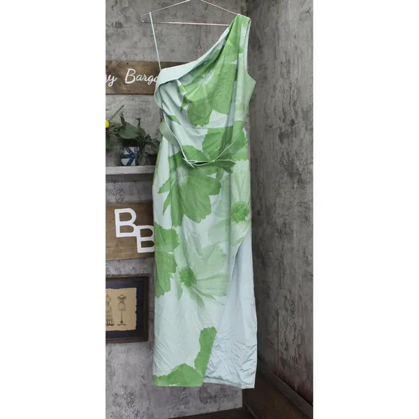 NWT Jewel by Badgley Mischka Print One Cold Shoulder Dress Gown Green / Multi 16 - Image 4