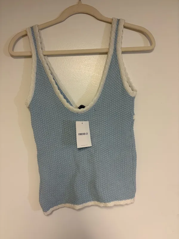 Forever 21 Baby Blue Knit Top Bow Tie Front - Image 3