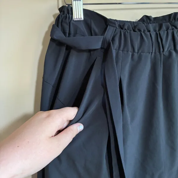 All in Motion Wide Leg Paperbag Waist Pants Small Black Womens Stretch Tie Belt - Image 3
