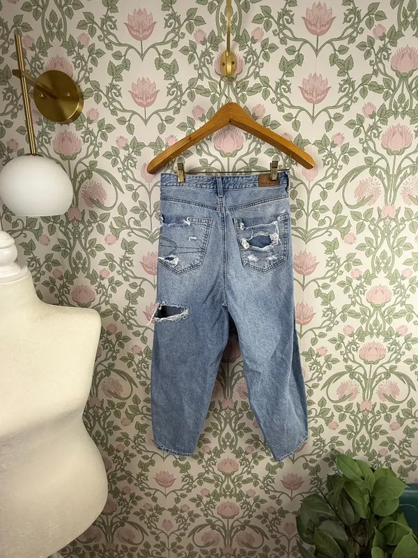 American Eagle Relaxed Mom Distressed High Rise Denim Jeans - Size - 4 X-Short - Image 3