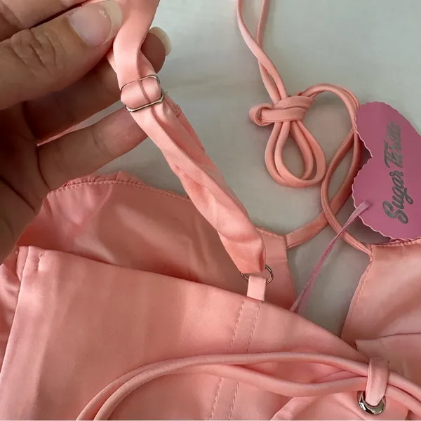 NWT Dolls kill Sugar Thrillz Peach Satin Corset Top size xxs - Image 4