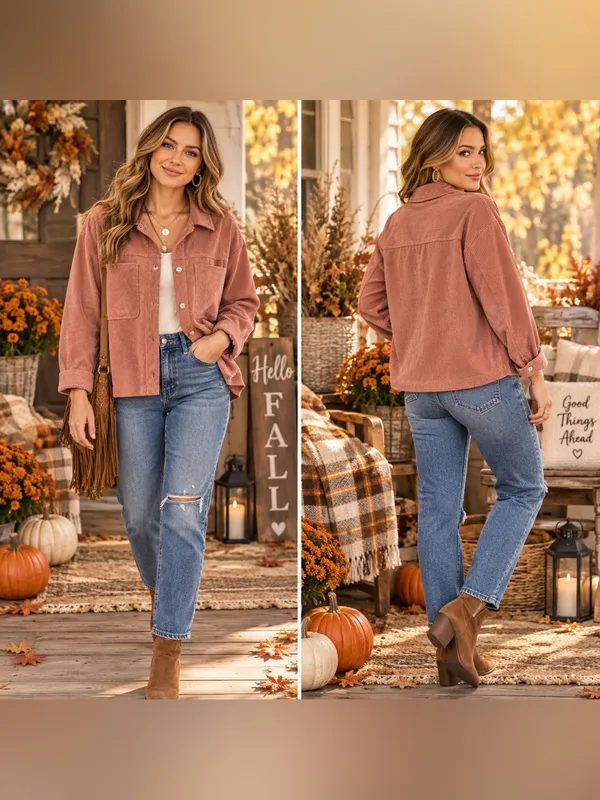 Democracy Dusty Rose Corduroy Shacket Jacket - Image 2