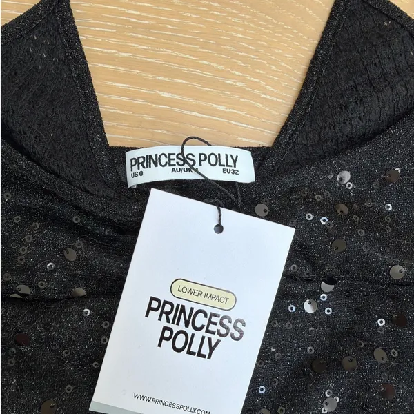 Princess Polly Cami Top Layered Sequins Odena Size US0 Black - Image 4