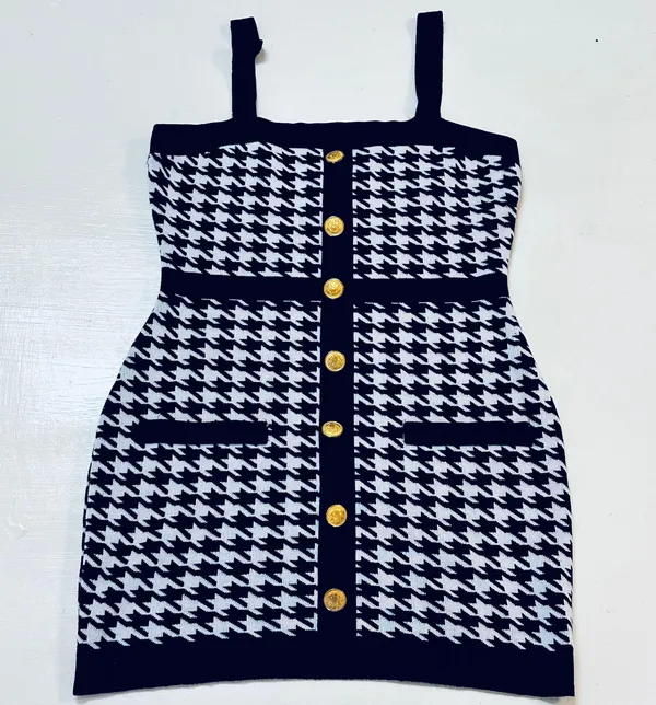 Coco and Shay Houndstooth Knit Mini Dress Size L Stretch Party Cocktail Sweater - Image 4
